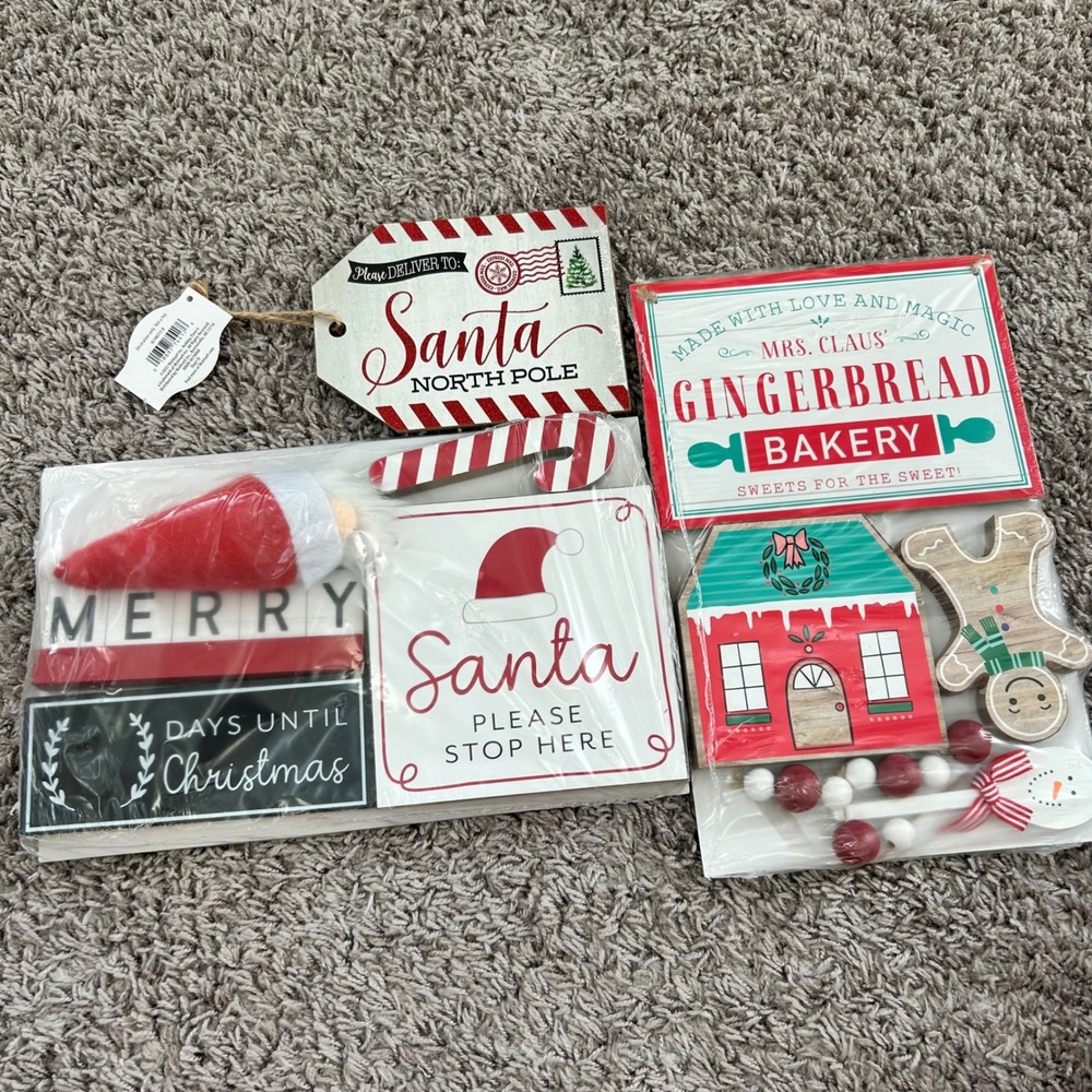 Holiday Time Christmas Wall Decor Bundle Santa North Pole Gingerbread Bakery NEW